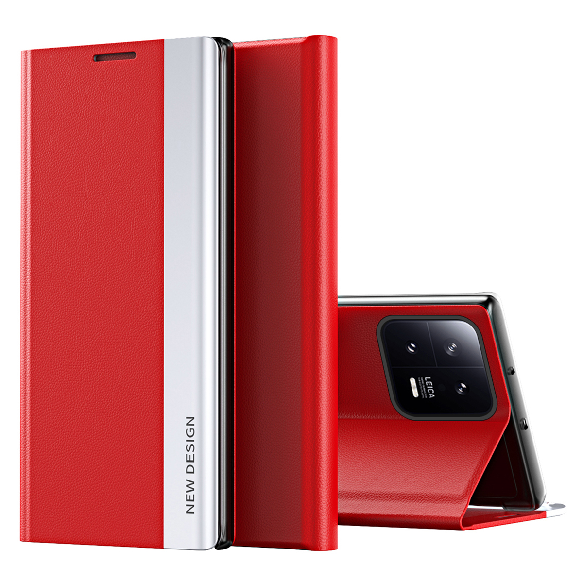 

Telefonleder-hülle Für Xiaomi 13 5G, Elektroplieren Anti-drop-handy-ständerabdeckung - Rot, Xiaomi 13