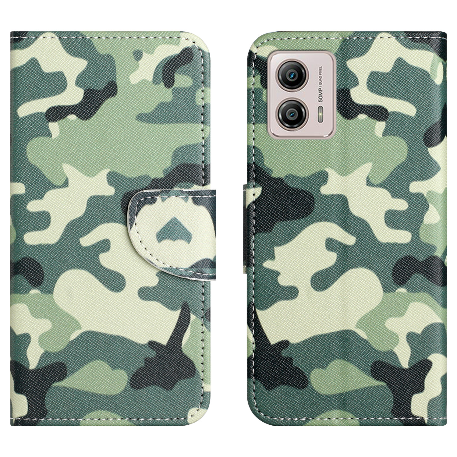 

Telefonledertasche Für Motorola Moto G53 5G / G13 4G / G23 4G, Muster Druckkreuzstextur -standard -brieftasche Telefonabdeckung - Tarnung, Motorola Moto G53 5G