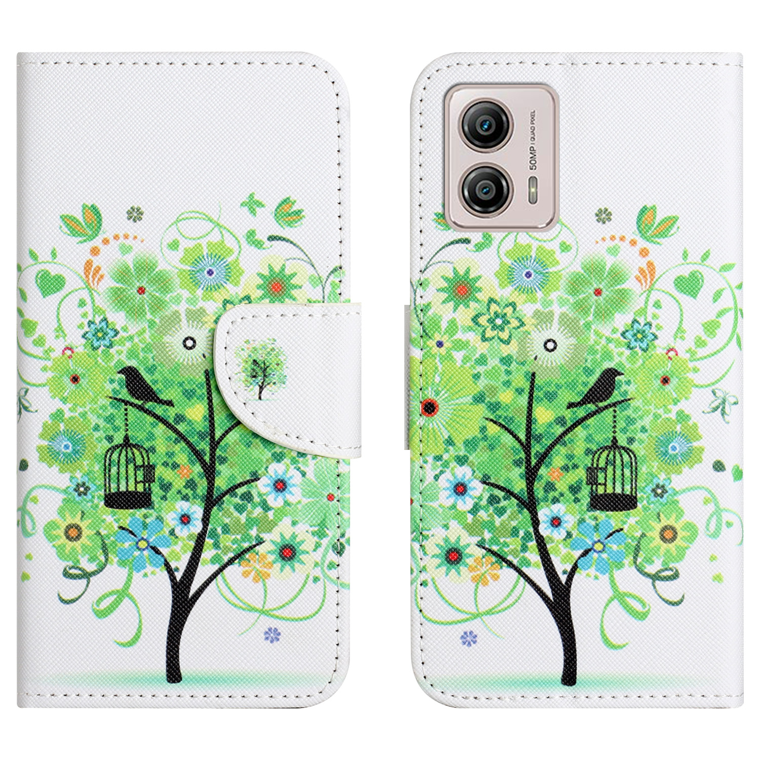 

Telefonledertasche Für Motorola Moto G53 5G / G13 4G / G23 4G, Muster Druckkreuzstextur -standard -brieftasche Telefonabdeckung - Grüner Baum, Motorola Moto G53 5G