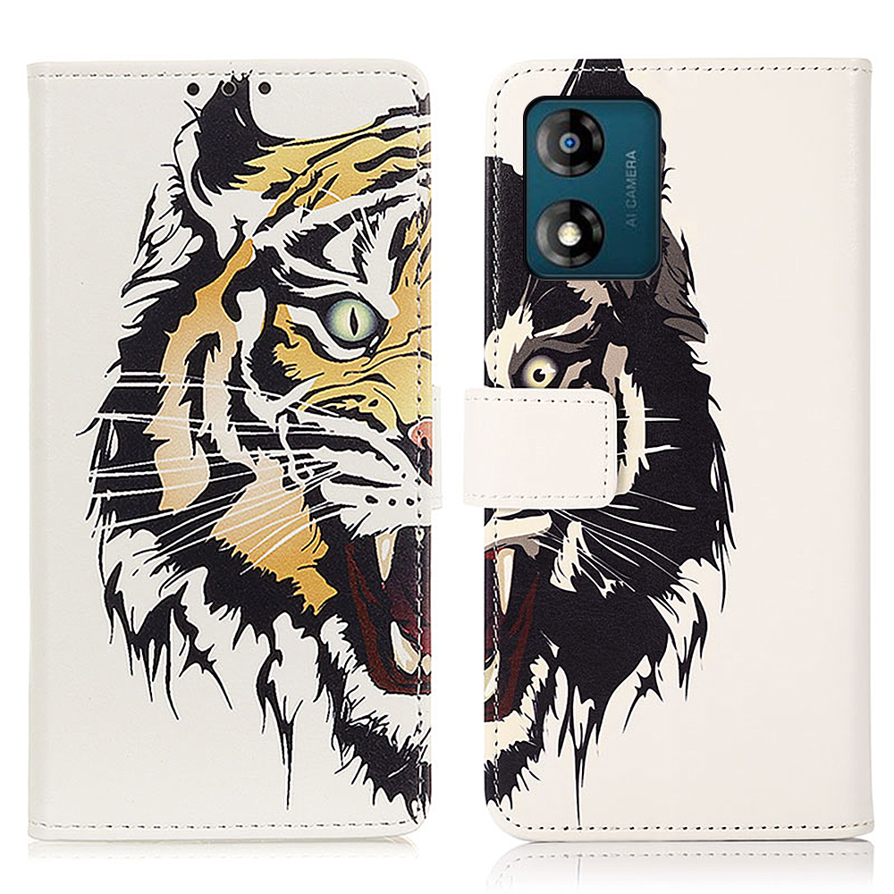 

Telefonständer Gehäuse Für Motorola Moto E13 4G, Musterdruck Brieftasche Telefonlederabdeckung - Tiger, Motorola Moto E13 4G