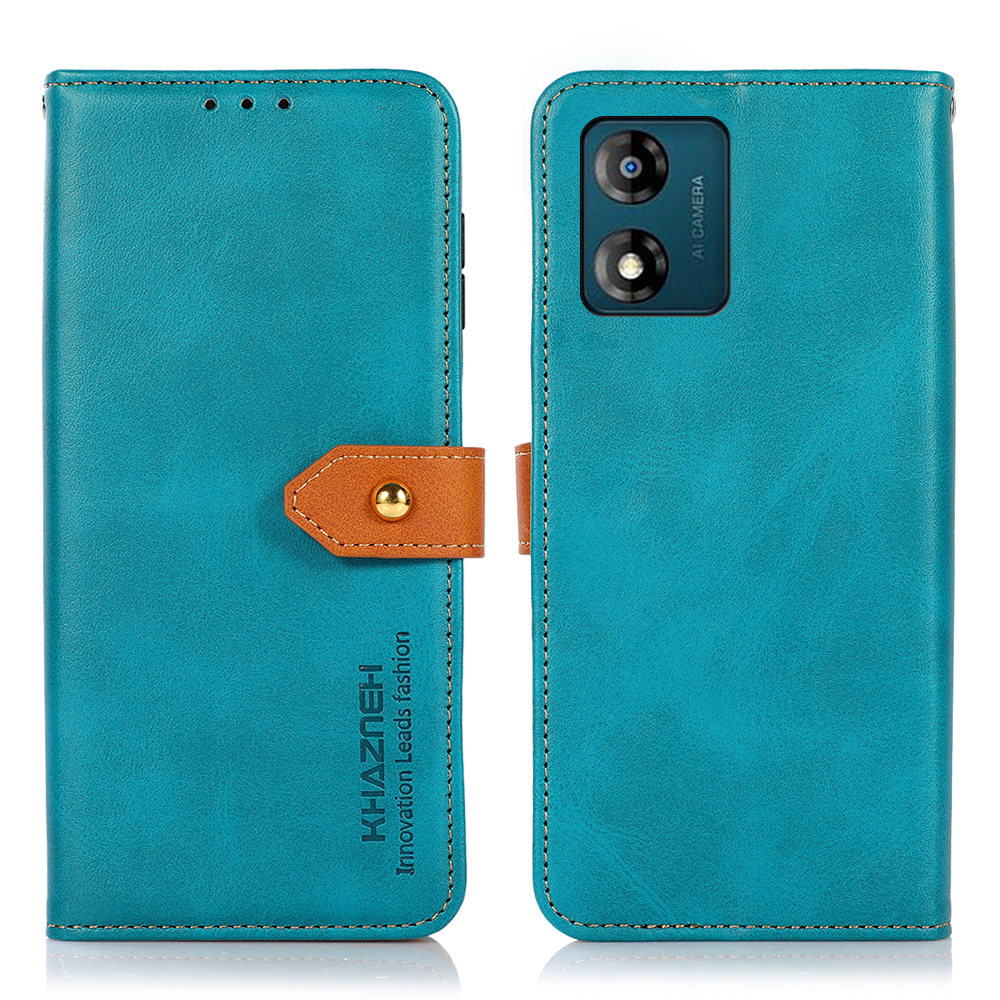 

Khazneh Für Motorola Moto E13 4G Telefon Wallet Hülle Kuhlattenstruktur PU Leder Gold Schnallen Ständer Telefonabdeckung - Blau, Motorola Moto E13 4G