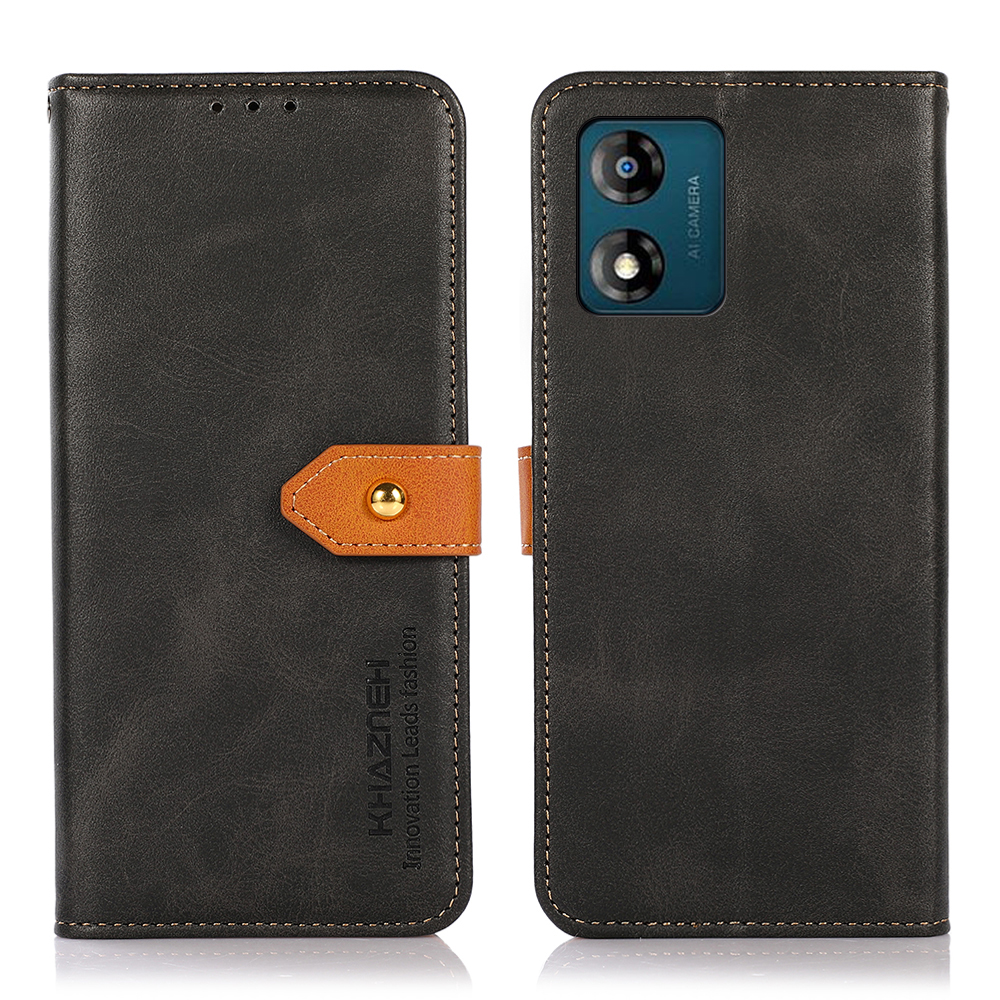 

Khazneh Für Motorola Moto E13 4G Telefon Wallet Hülle Kuhlattenstruktur PU Leder Gold Schnallen Ständer Telefonabdeckung - Schwarz, Motorola Moto E13 4G