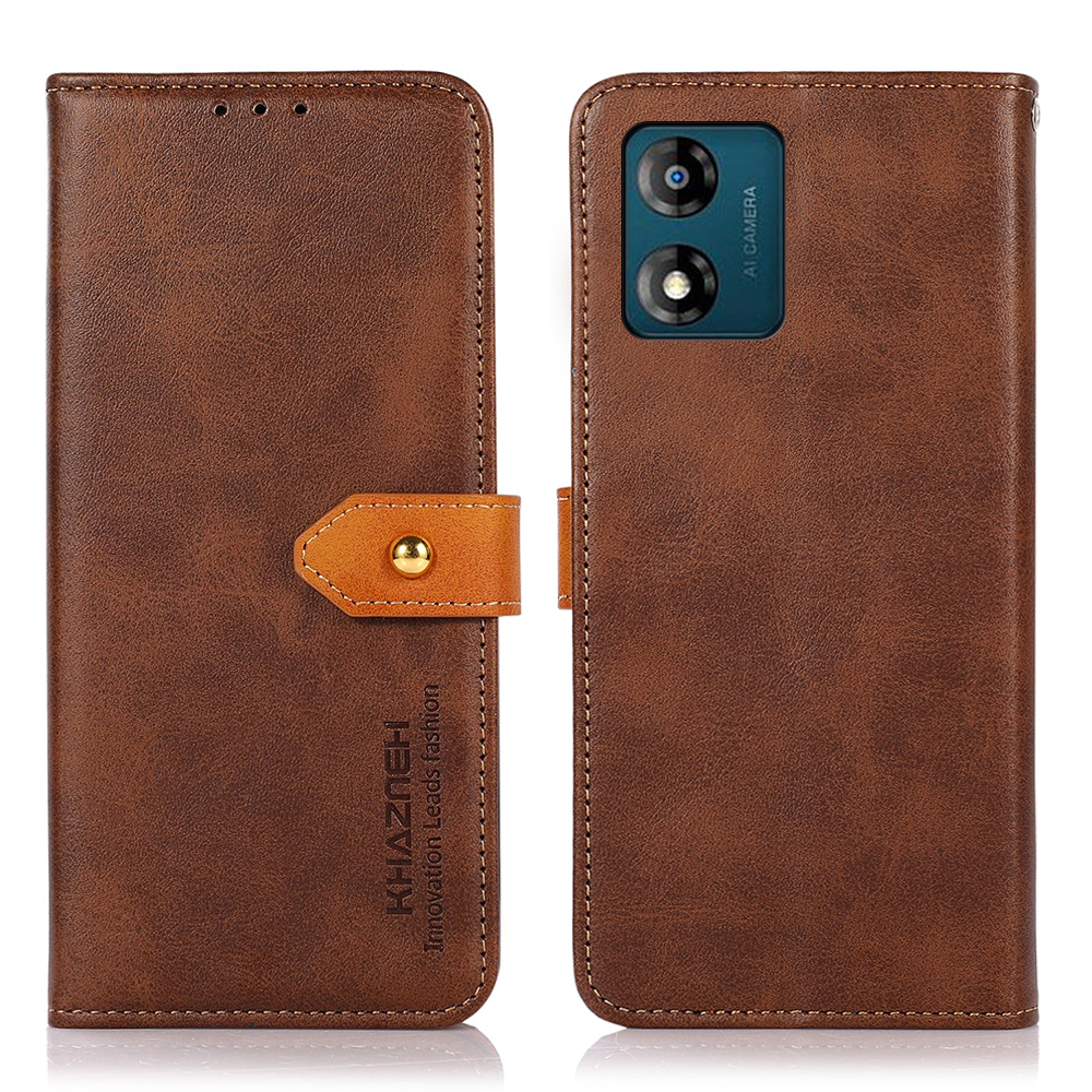 

Khazneh Für Motorola Moto E13 4G Telefon Wallet Hülle Kuhlattenstruktur PU Leder Gold Schnallen Ständer Telefonabdeckung - Braun, Motorola Moto E13 4G