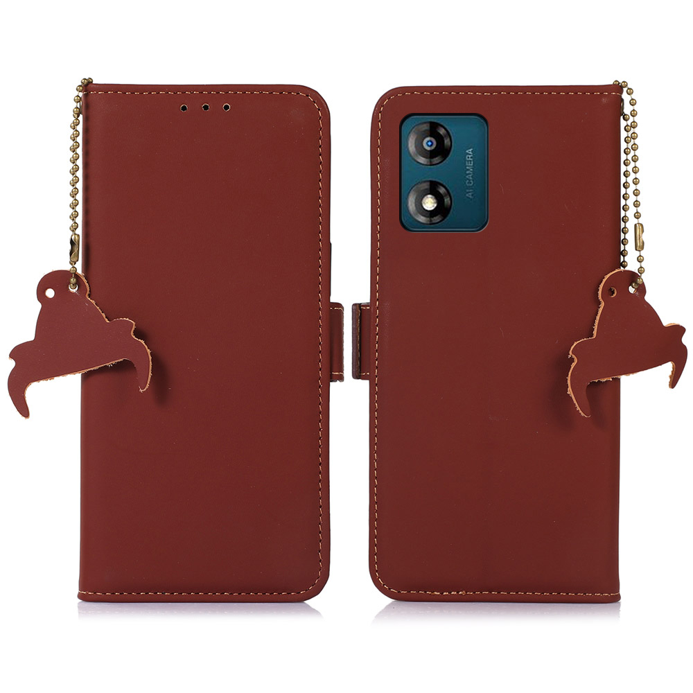 

Für Motorola Moto E13 4G RFID Blocking Phone Case Echte Kuh Leder -brieftasche Telefonständer Cover - Kaffee, Motorola Moto E13 4G