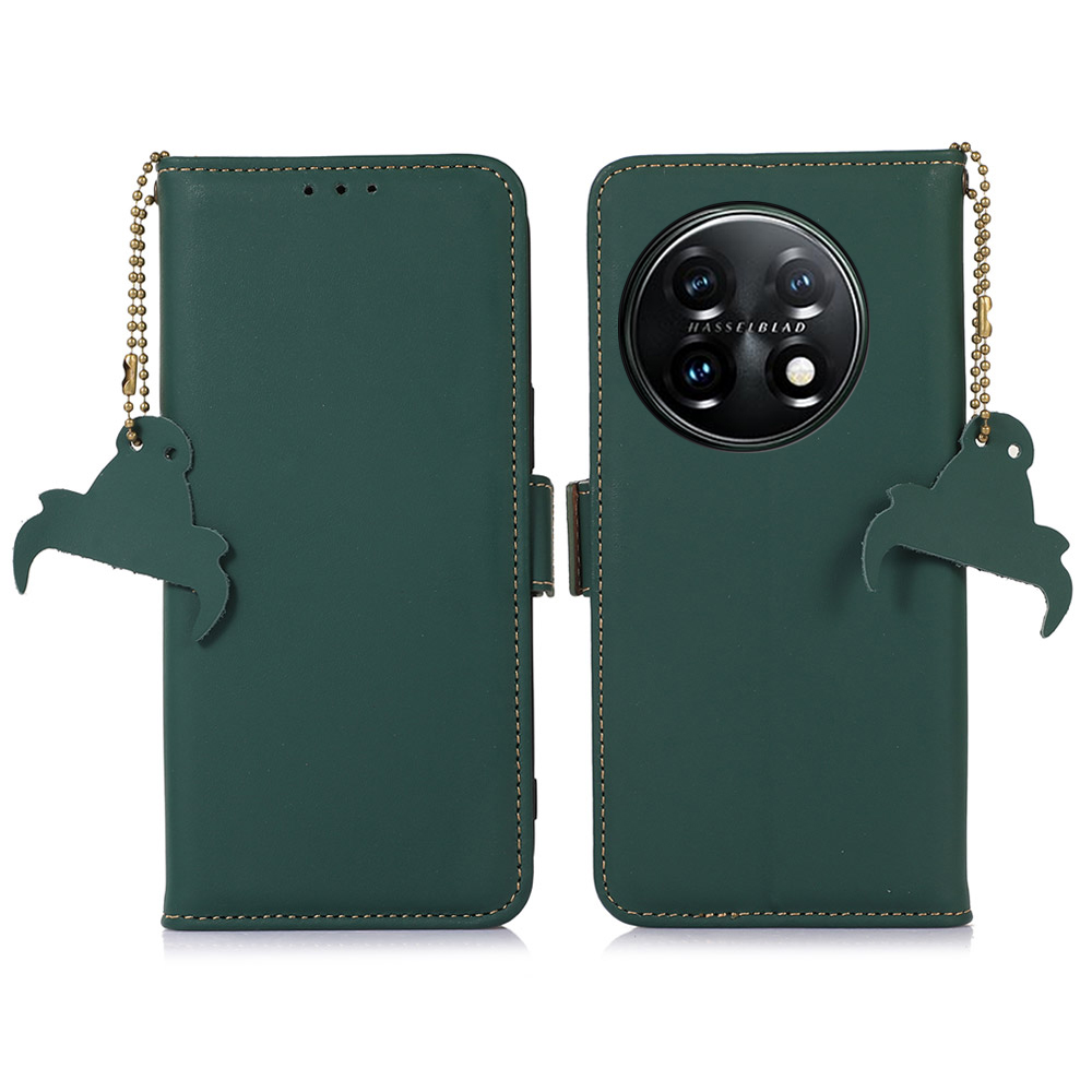 

Für OnePlus 11 5G Telefonhülle Echtes Lederflip Cover RFID Blocking Wallet Hülle - Grün, OnePlus 11 5G