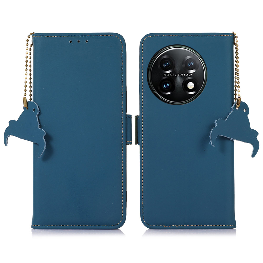 

Für OnePlus 11 5G Telefonhülle Echtes Lederflip Cover RFID Blocking Wallet Hülle - Blau, OnePlus 11 5G