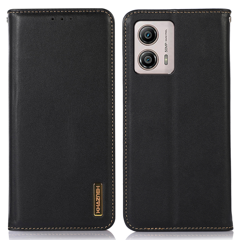 

Khazneh Für Motorola Moto G53 5G Nappa Textur Stoßdichter Telefonhülle Echtes Kowide Leder Flip Brieftasche Abdeckständer - Schwarz, Motorola Moto G53 5G