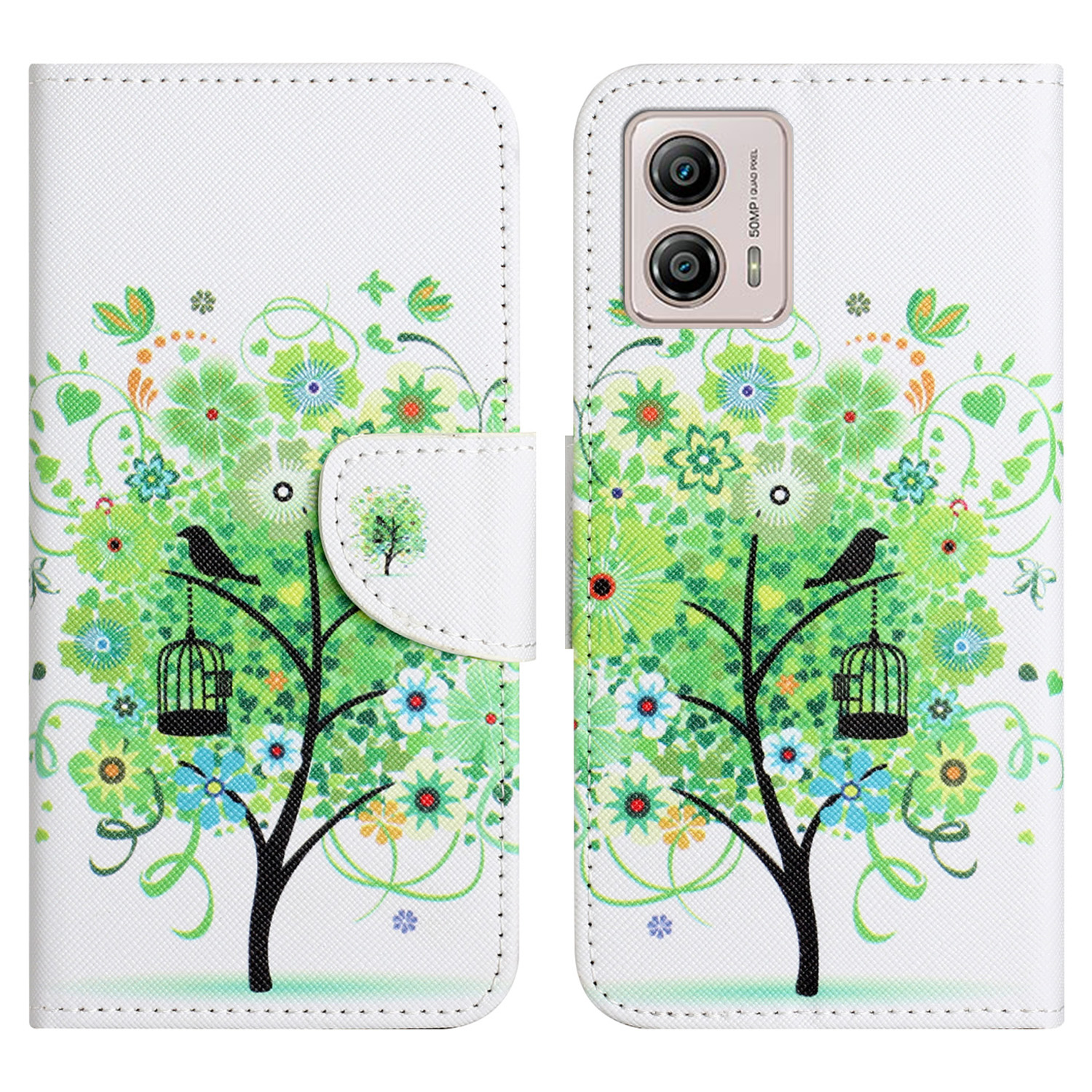 

Für Motorola Moto G73 5G Lederständer Phone Hülle Muster Druckkreuzstextur Anti-drop-brieftasche Abdeckung - Grüner Baum, Motorola Moto G73 5G