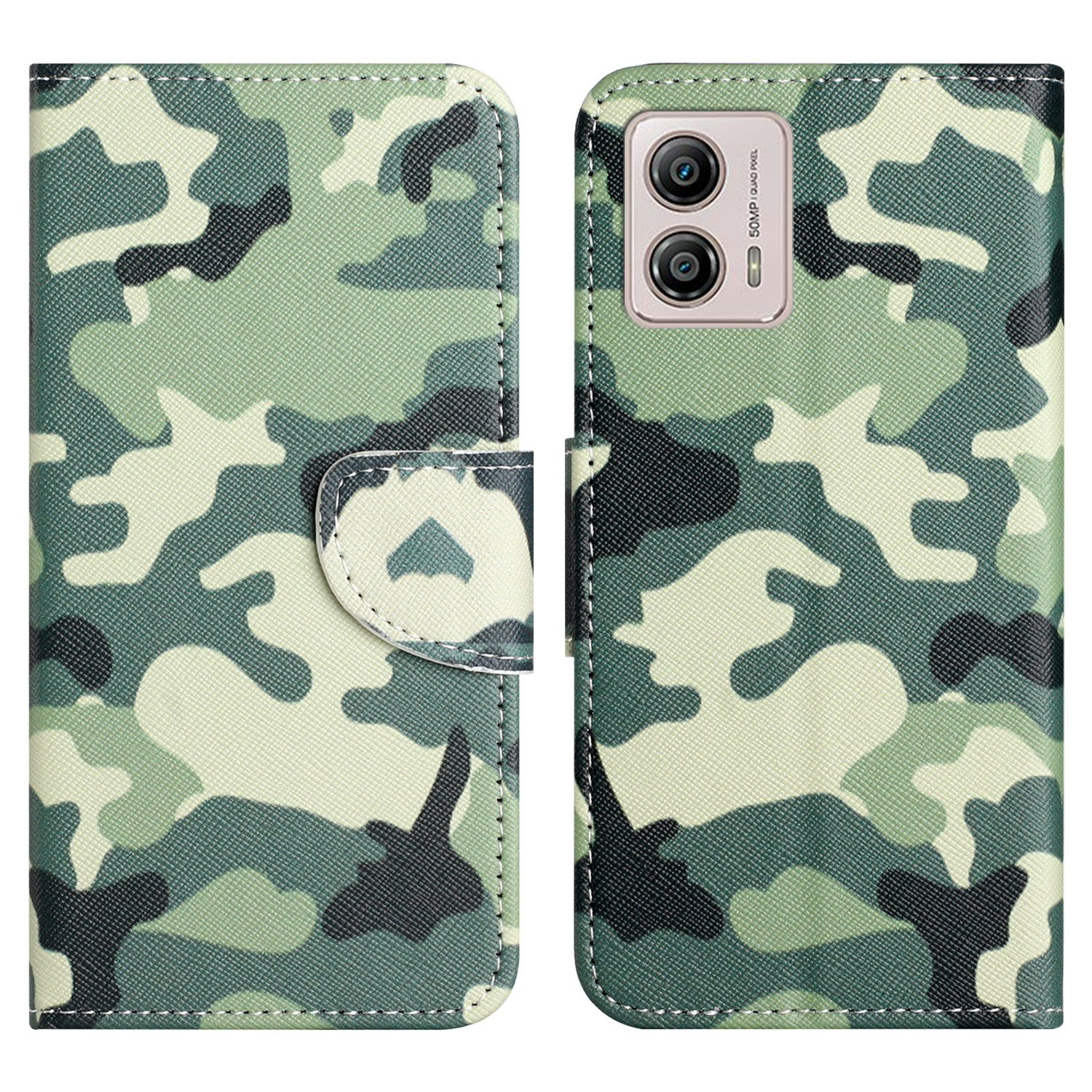 

Für Motorola Moto G73 5G Lederständer Phone Hülle Muster Druckkreuzstextur Anti-drop-brieftasche Abdeckung - Tarnung, Motorola Moto G73 5G
