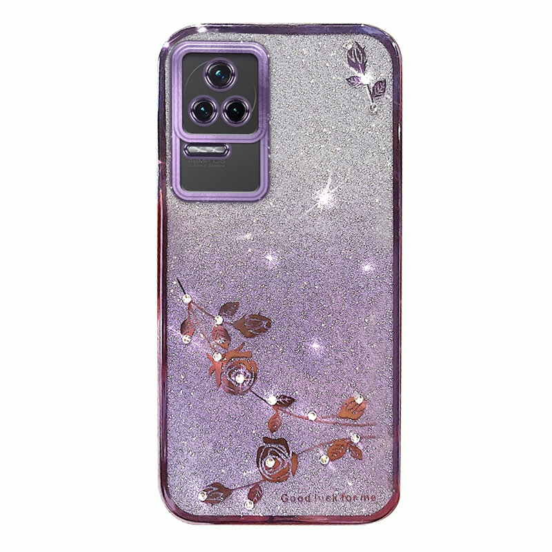 

Für Xiaomi Redmi K50 / K50 Pro Telefon Hülle Glitzer Elektroplierend Strassblumenmuster Dekor Handy TPU -abdeckung - Lila, Xiaomi Redmi K50