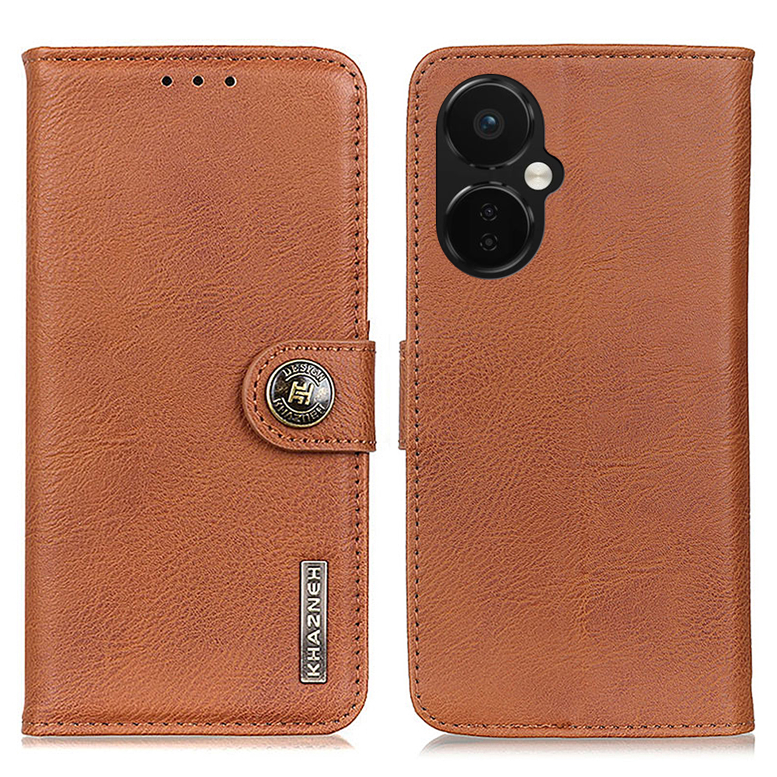 

Khazneh Für OnePlus Nord CE 3 5G Telefon Wallet Hülle Cowide Textur PU Lederstand Mobiltelefon Cover - Braun, OnePlus Nord CE 3 Lite 5G