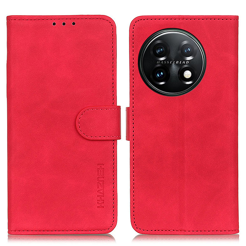 

Khazneh Für OnePlus 11 5G Leder Telefonhülle Retro Textur Anti-fall-telefonabdeckung Mit Brieftaschenstand - Rot, OnePlus 11 5G
