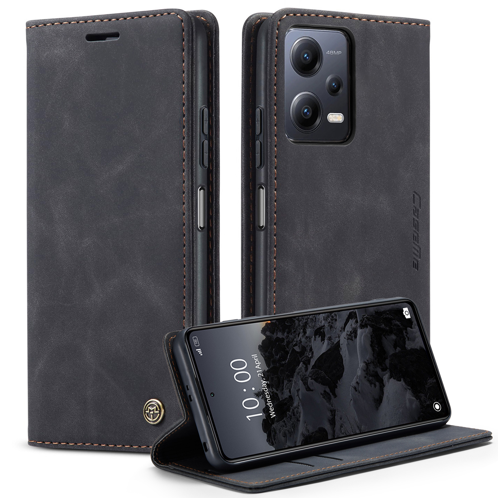 

Caseme 013 Serie Telefonfall Für Xiaomi Redmi Note 12 5g / Anmerkung 12 5G (China) / Poco X5 5G Schockdes PU Leder -hülle Wallet Stand Deckung - Schwarz, Xiaomi Redmi Note 12 5G (India)