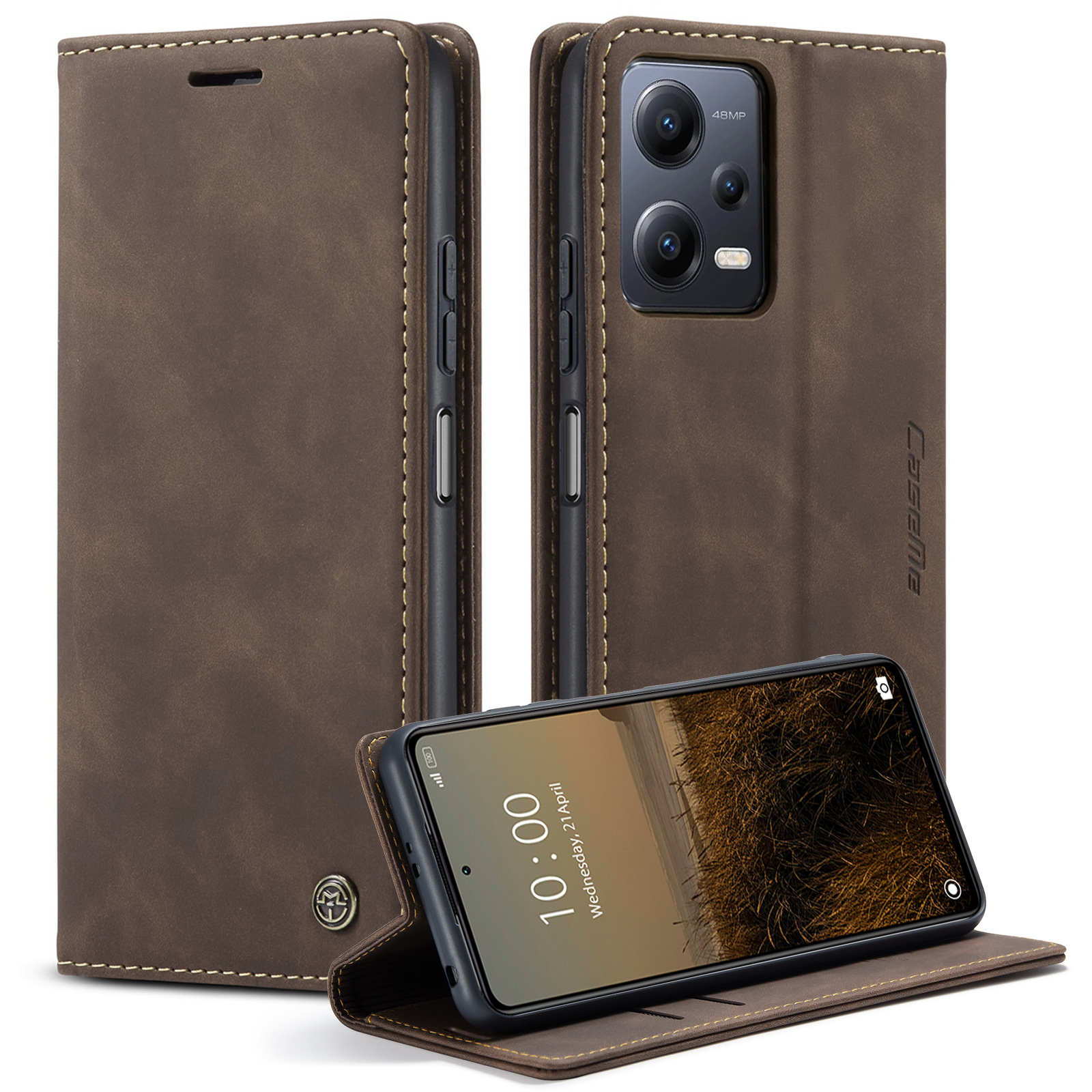 

Caseme 013 Serie Telefonfall Für Xiaomi Redmi Note 12 5g / Anmerkung 12 5G (China) / Poco X5 5G Schockdes PU Leder -hülle Wallet Stand Deckung - Kaffee, Xiaomi Redmi Note 12 5G (India)