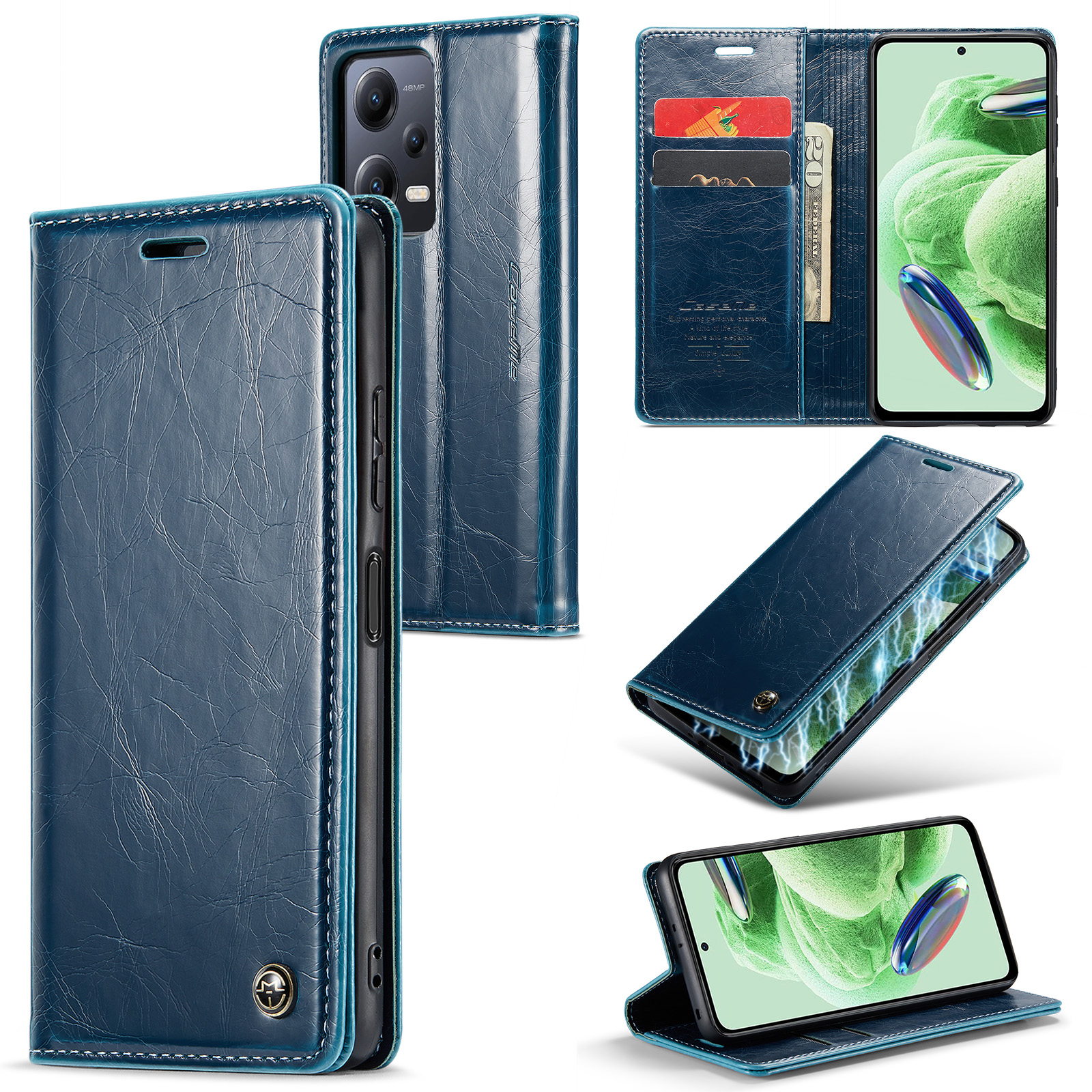 

Caseme 003 -serie Für Xiaomi Redmi Note 12 5G / Anmerkung 12 5G (China) / Poco X5 5G PU Leder Brieftasche Abdeckung Waxy Textur Telefonhülle - Blau, Xiaomi Redmi Note 12 5G (India)
