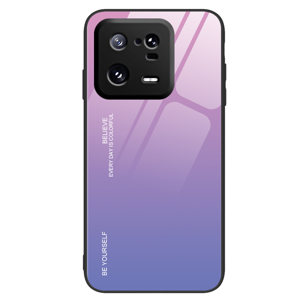

Für Xiaomi 13 5G Gradientenfarbe Temperiertes Gla -telefon Hülle PC + TPU Herbstprävention Schutzabdeckung - Rosa / Lila, Xiaomi 13