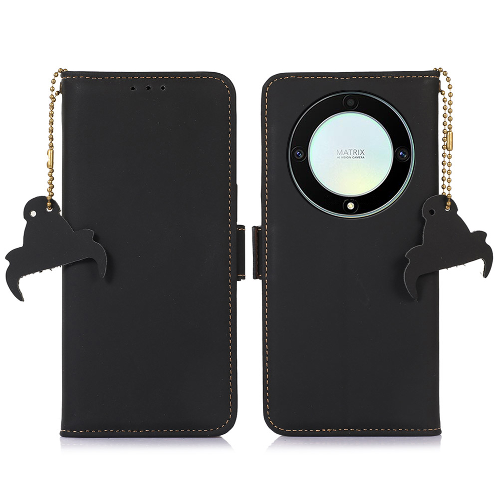 

Schocksicheres Telefongehäuse Für Ehren X9a 5g / X40 5g Echter Kuhleder -ständer RFID Blockierende Telefon Flip Wallet Wallet Abdeckung - Schwarz, Honor X9a 5G