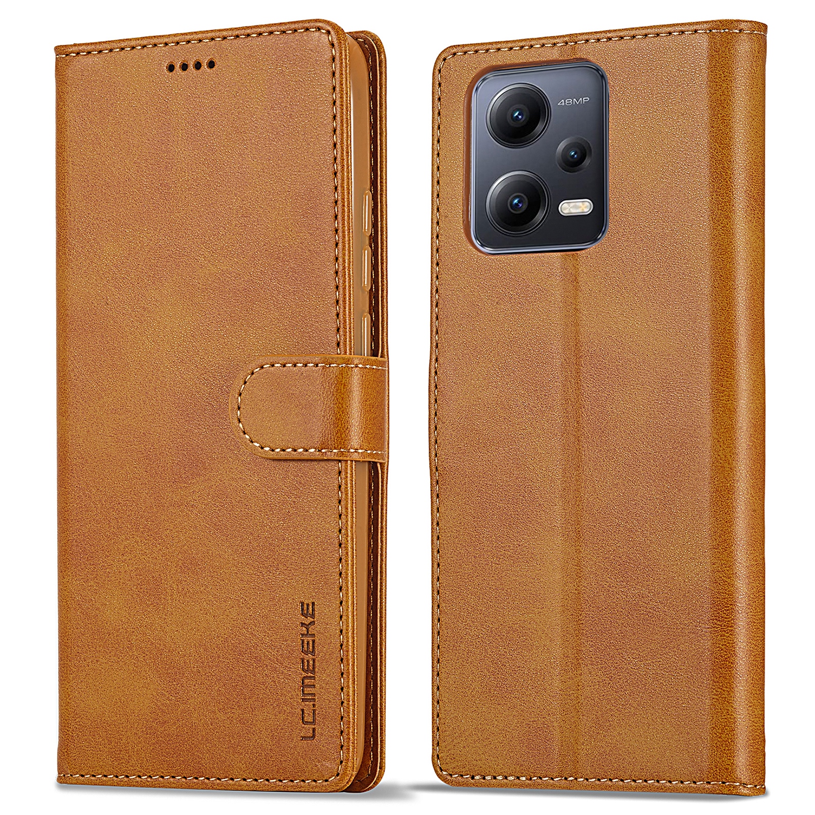 

Lc. Imeeke Leder Telefonhülle Für Xiaomi Redmi Note 12 5g / 12 5G (China) / Poco X5 5g, Kalbstextur-brieftasche Anti-fall-telefonabdeckung - Hellbraun, Xiaomi Redmi Note 12 5G (India)
