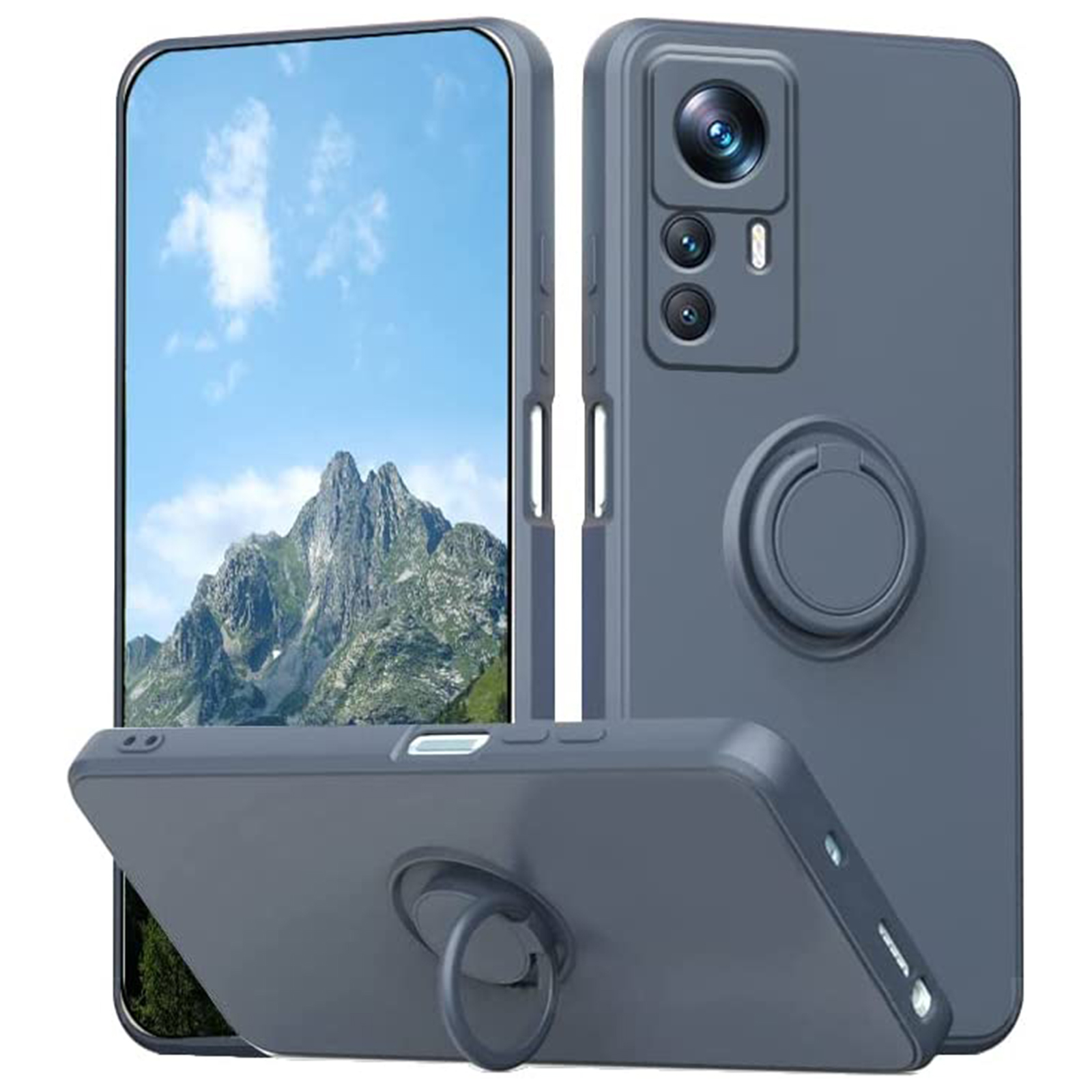 

Für Xiaomi 12T 5G / Redmi K50 Ultra 5G Ring Kickstand Flüssige Silikon -handy -handy -handyabdeckung Mit Lanyard - Blau, Xiaomi 12T 5G