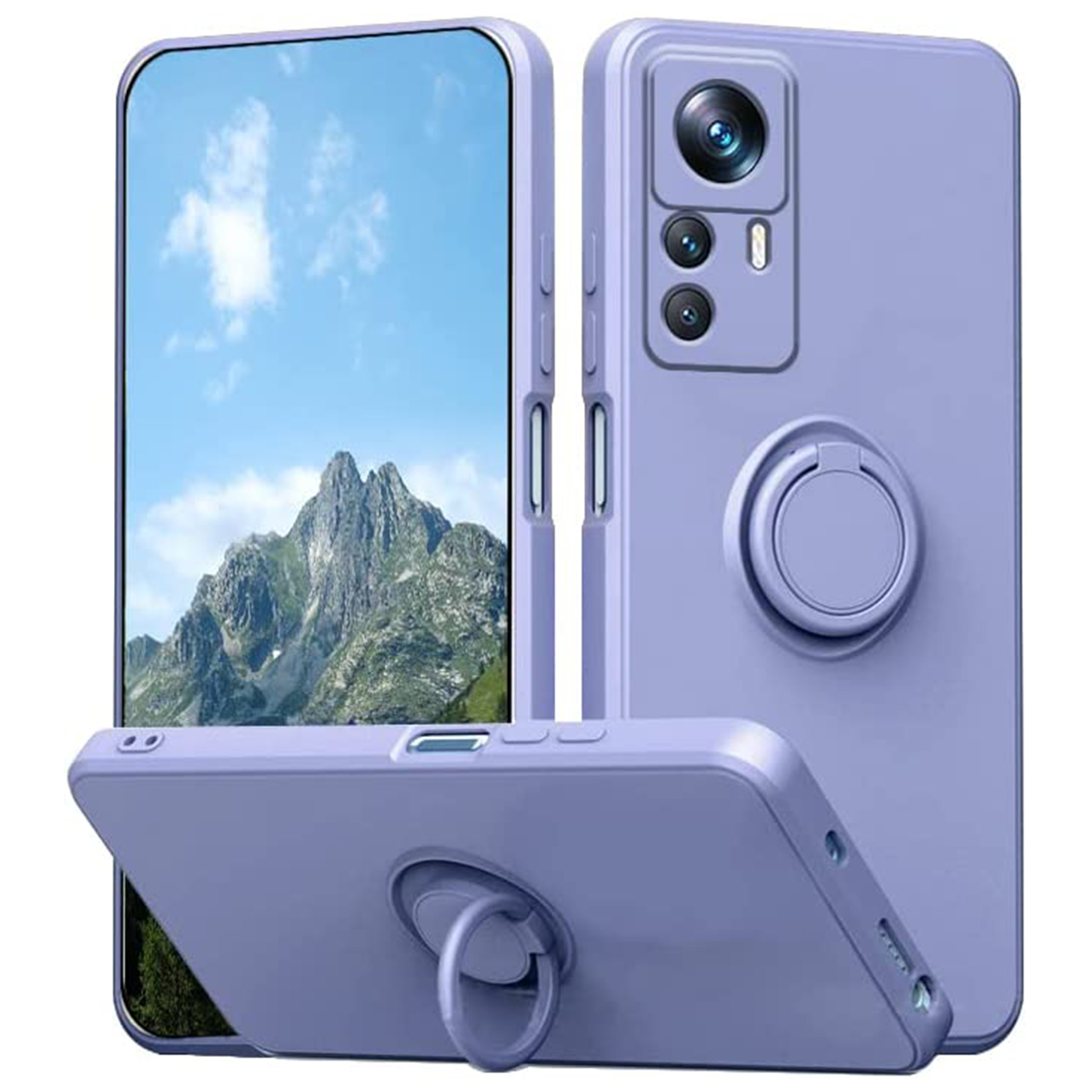 

Für Xiaomi 12T 5G / Redmi K50 Ultra 5G Ring Kickstand Flüssige Silikon -handy -handy -handyabdeckung Mit Lanyard - Helles Lila, Xiaomi 12T 5G