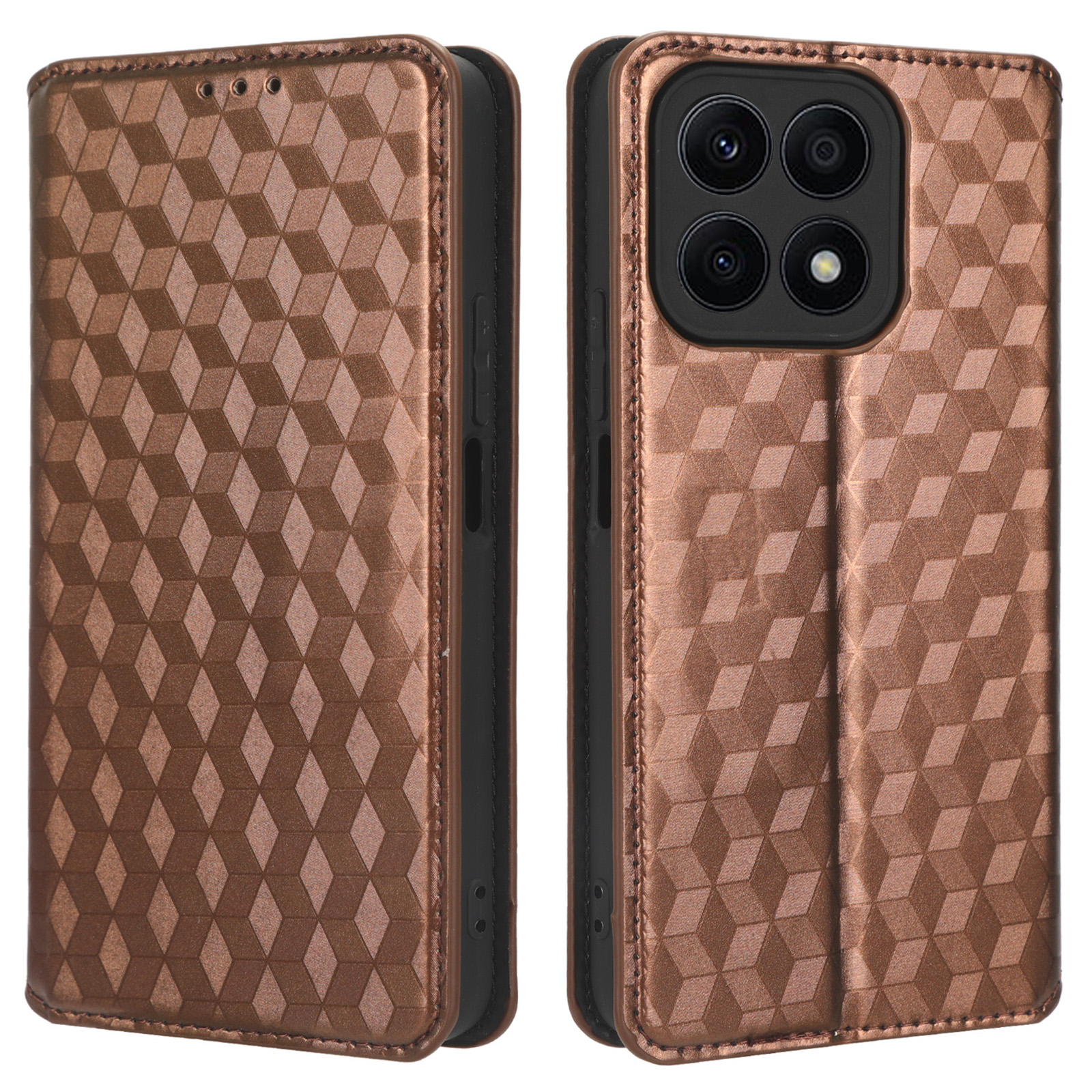 

Anti-fall-telefonhülle Für Ehren X8a 4g, PU Leder-stand Wallet Geprinte Rhombusmuster Handyabdeckung - Braun, Honor X8a 4G