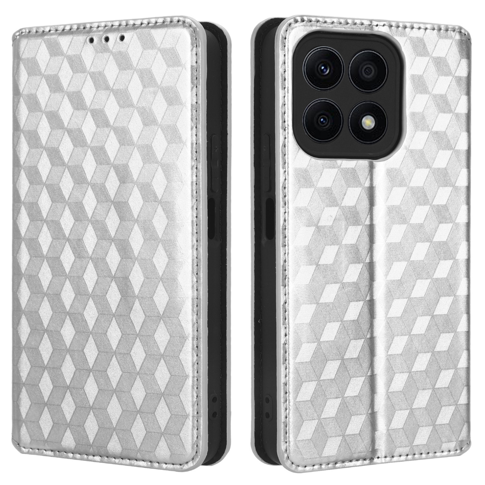 

Anti-fall-telefonhülle Für Ehren X8a 4g, PU Leder-ständer Brieftasche Geprägtes Rhombusmuster Handyabdeckung - Silber, Honor X8a 4G