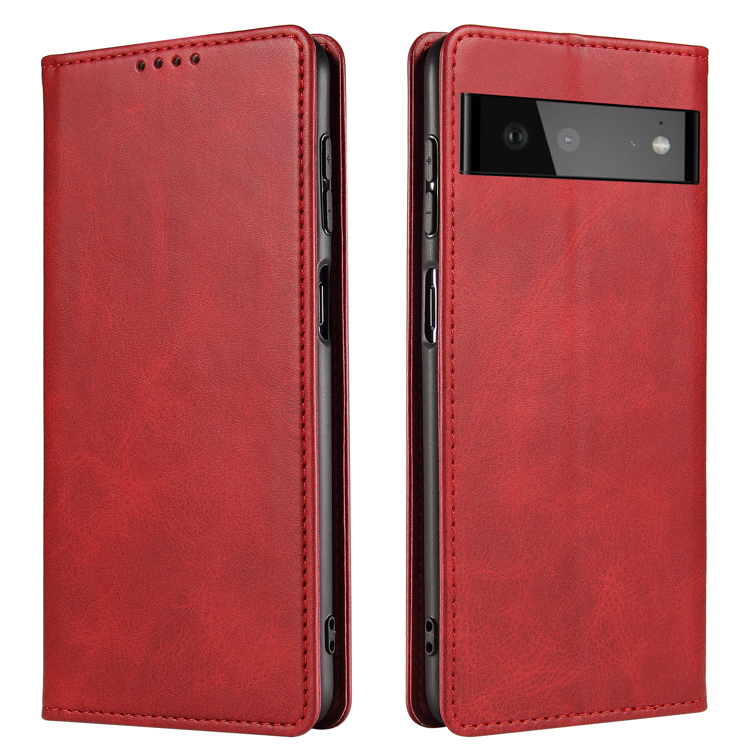 

Telefonhülle Für Google Pixel 6, PU Leather Business Style Anti-scratch-schutzschutz Mit Brieftaschenstand Telefonschale - Rot, Google Pixel 6