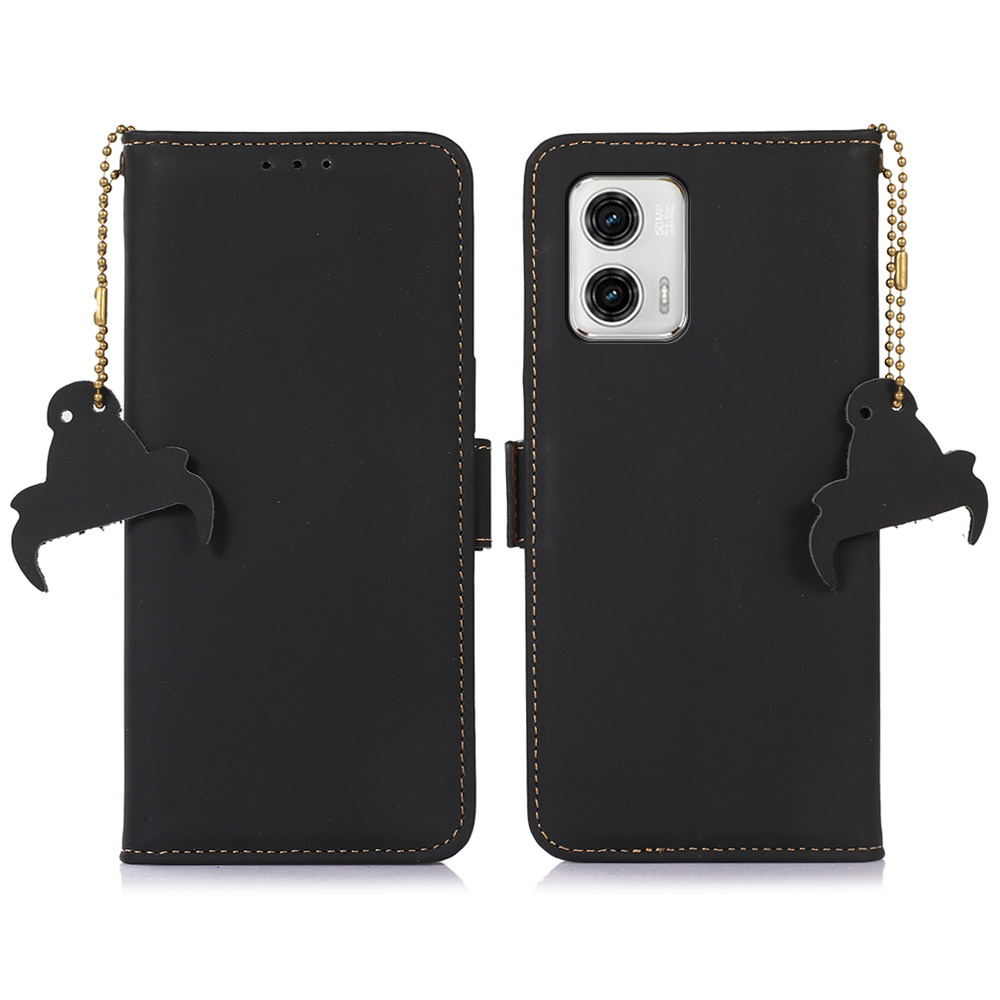 

Für Motorola Moto G73 5G Telefonständer Hülle Echtes Kuhleder RFID Blocking Wallet Telefonabdeckung - Schwarz, Motorola Moto G73 5G