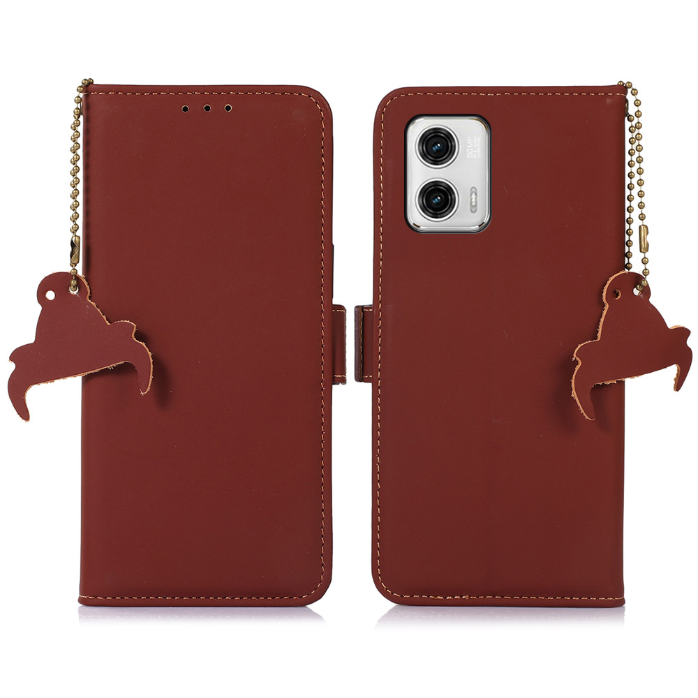 

Für Motorola Moto G73 5G Telefonständer Hülle Echtes Kuhleder RFID Blocking Wallet Telefonabdeckung - Kaffee, Motorola Moto G73 5G