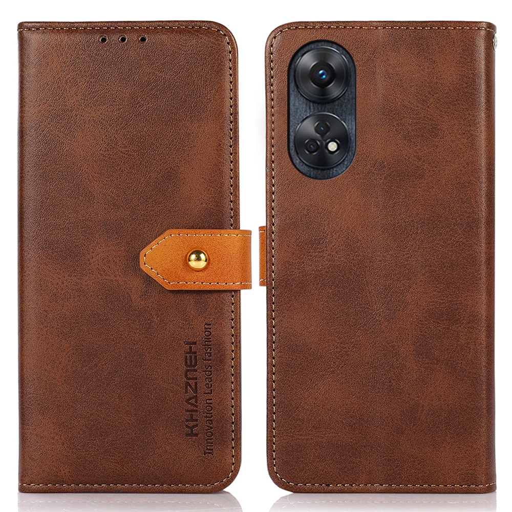 

Khazneh Für Oppo Reno8 T 4G Kowide Textur Hülle Goldknopf PU Leder Brieftasche Mit Ständer - Braun, Oppo Reno8 T 4G
