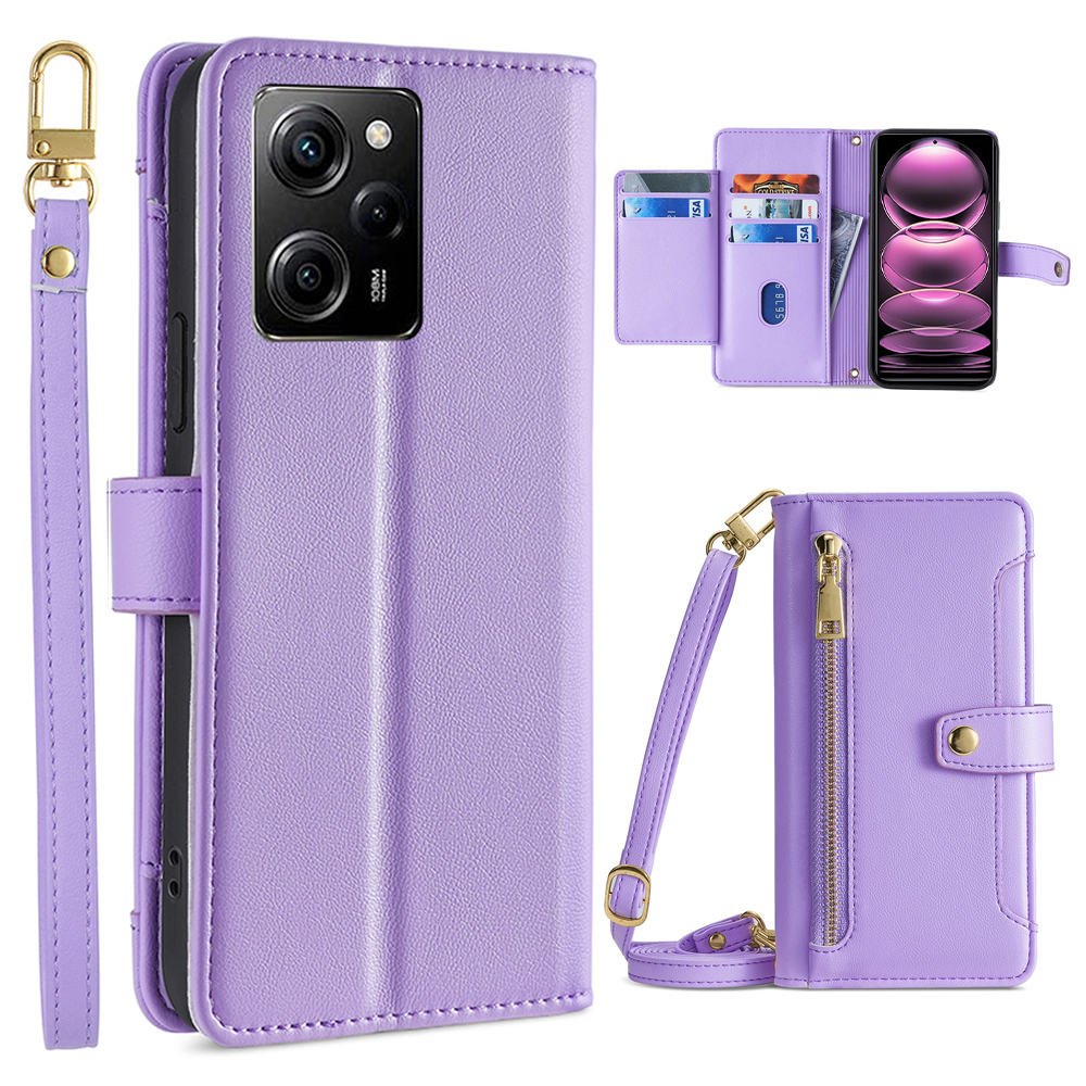 

Für Xiaomi Redmi Note 12 Pro Speed ​​5g / Poco X5 Pro 5G Reißverschluss Pocket Phone Stand Huse Kartell Leder Telefonabdeckung Mit Gurten - Lila, Xiaomi Redmi Note 12 Pro 5G