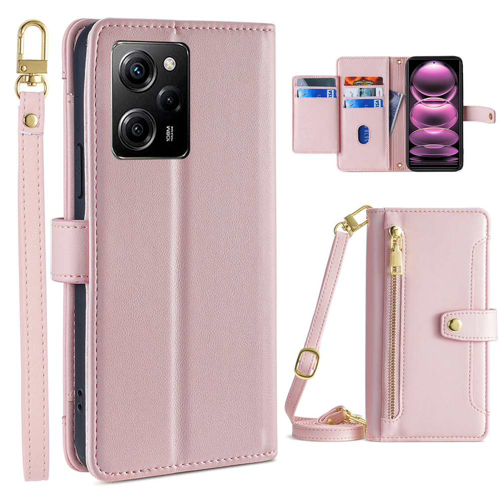 

Für Xiaomi Redmi Note 12 Pro Speed ​​5g / Poco X5 Pro 5G Reißverschluss Pocket Phone Stand Huse Kartell Leder Telefonabdeckung Mit Gurten - Rosa, Xiaomi Redmi Note 12 Pro 5G