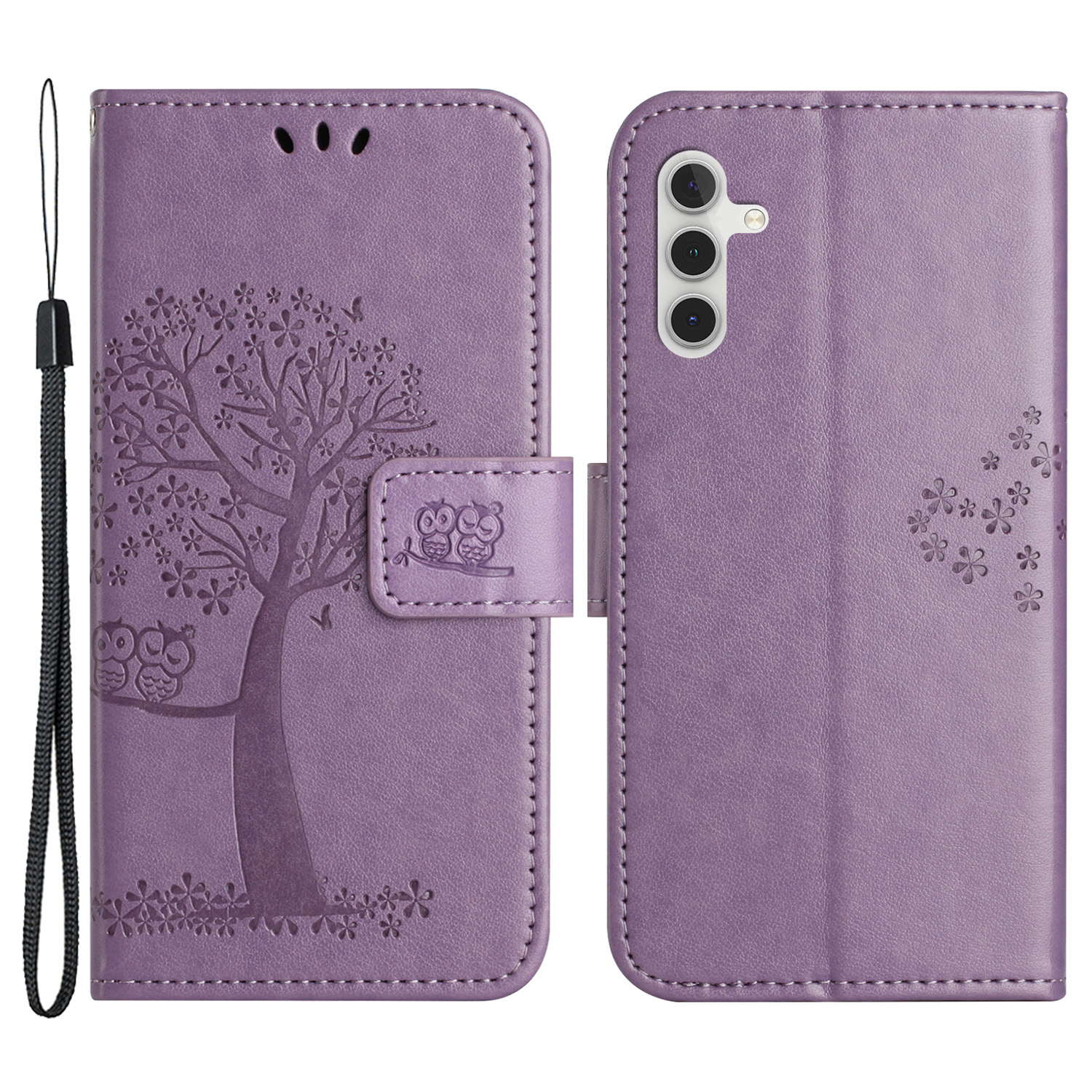 

Для Samsung Galaxy A24 Телефона Кошелек Case Case Sowl Tree Tree pu - Фиолетовый, Galaxy A24 4G