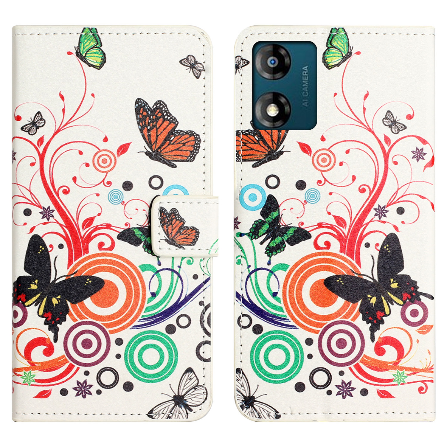 

Lederständer Telefonhülle Für Motorola Moto E13 4g, Musterdruckmagnetbrieftasche Abdeckung - Weiss / Schmetterlinge, Motorola Moto E13 4G