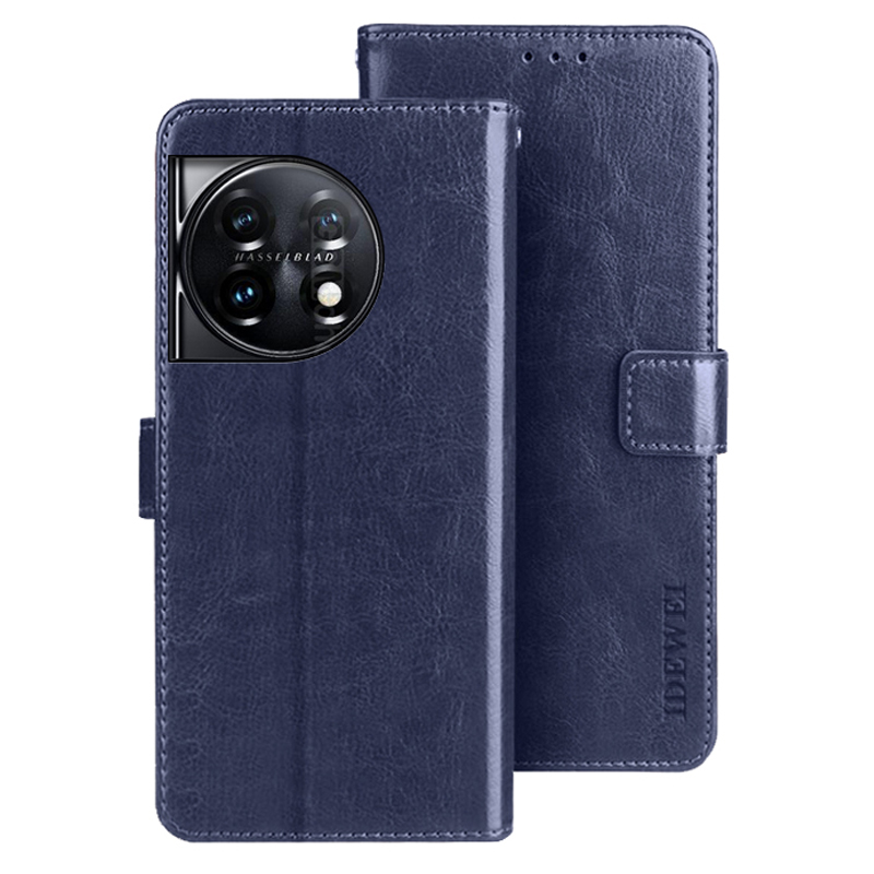 

IDEWEI Für OnePlus 11 5G Ständer Verrückte Pferdetextur Brieftasche Abdeckung Anti-kratzer-pu-leder-telefon Flip Hülle - Dunkelblau, OnePlus 11 5G