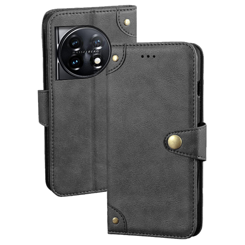 

IDEWEI Für OnePlus 11 5G Telefon Flip Case Feine Textur TPU+PU Leder Brieftasche Telefonständer Cover - Schwarz, OnePlus 11 5G