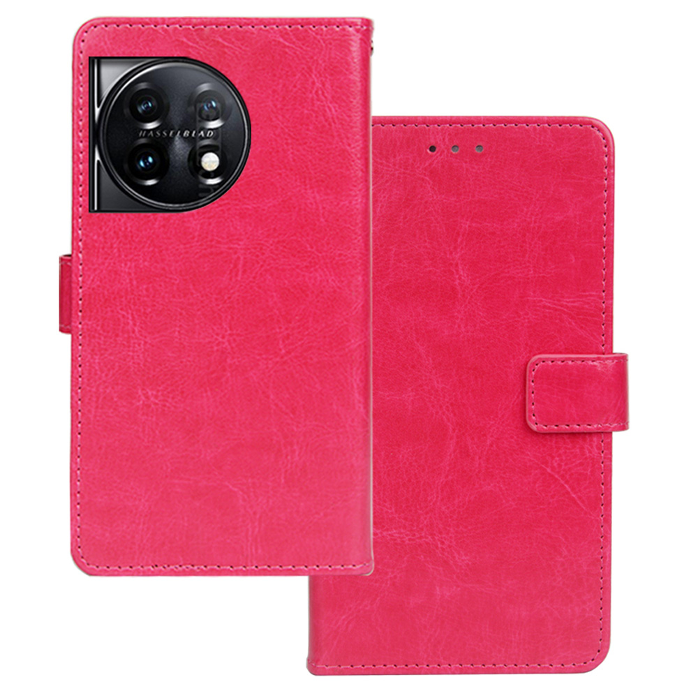 

Idewei Für OnePlus 11 5g Magnetverschluss Brieftaschenhülle Crazy Horse Textur Stand PU Leder Telefonschale - Rose, OnePlus 11 5G