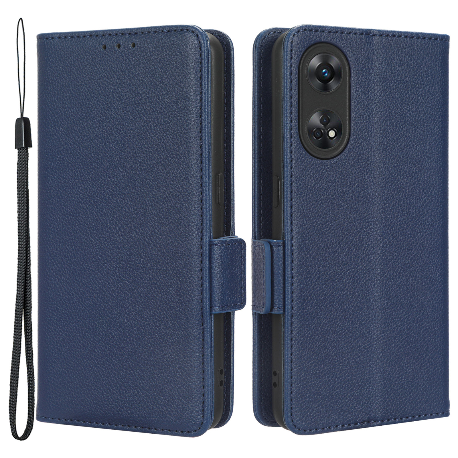 

Für Oppo Reno8 T 4G Leder Telefonhülle Litchi Textur Stand Wallet Wallet Flip Cover - Dunkelblau, Oppo Reno8 T 4G