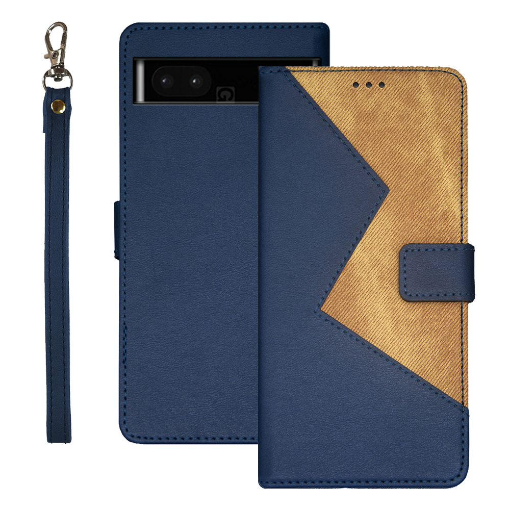 

IDEWEI Leather Phone Hülle Stand Für Google Pixel 7a, Farbspleißschockdelefonabdeckung Mit Kartenhalter - Blau, Google Pixel 7a