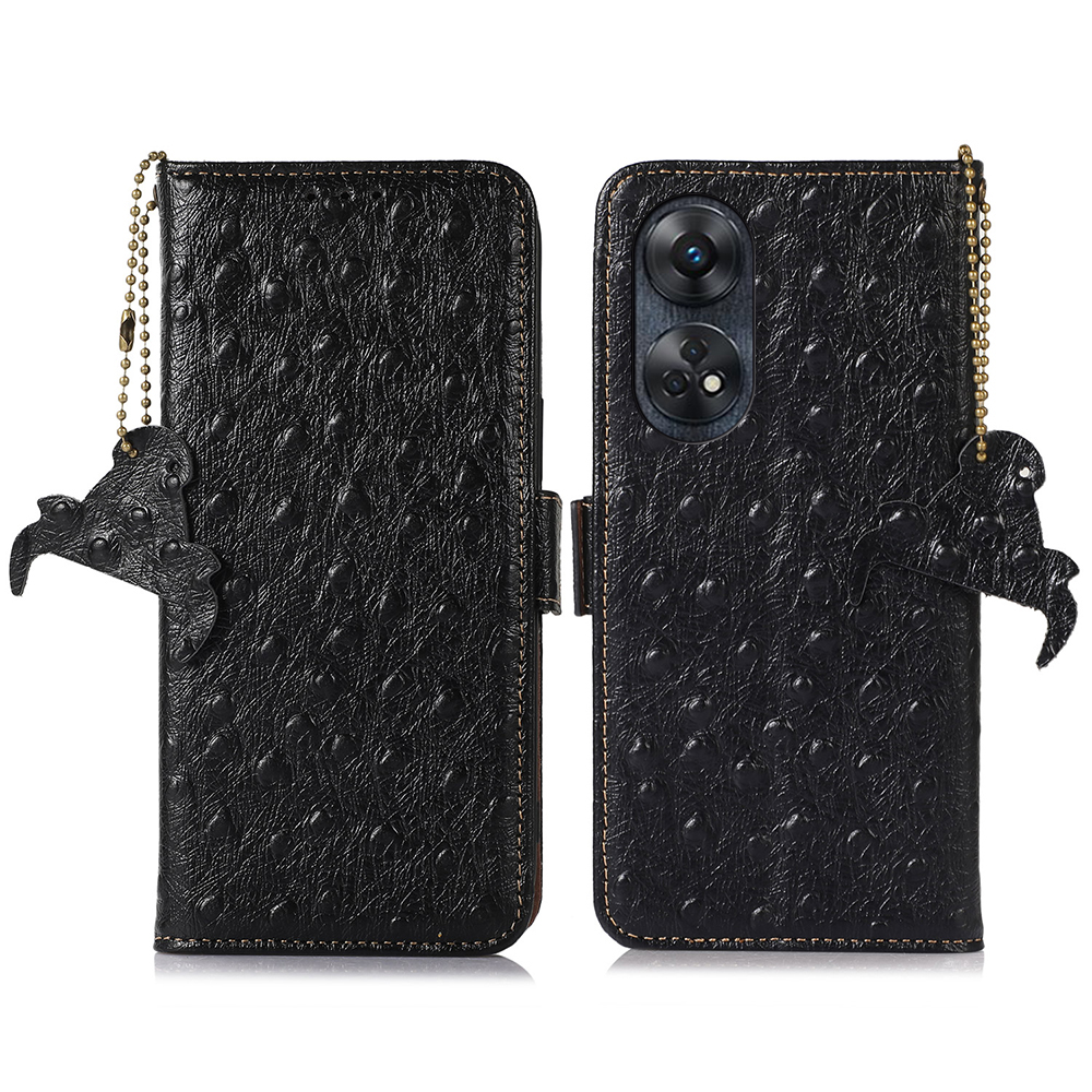 

Für Oppo Reno8 T 4G RFID Blockierende Kuhladen-leder-ständer Brieftasche Cover Strostrich Muster Drop-proof-telefonhülle - Schwarz, Oppo Reno8 T 4G