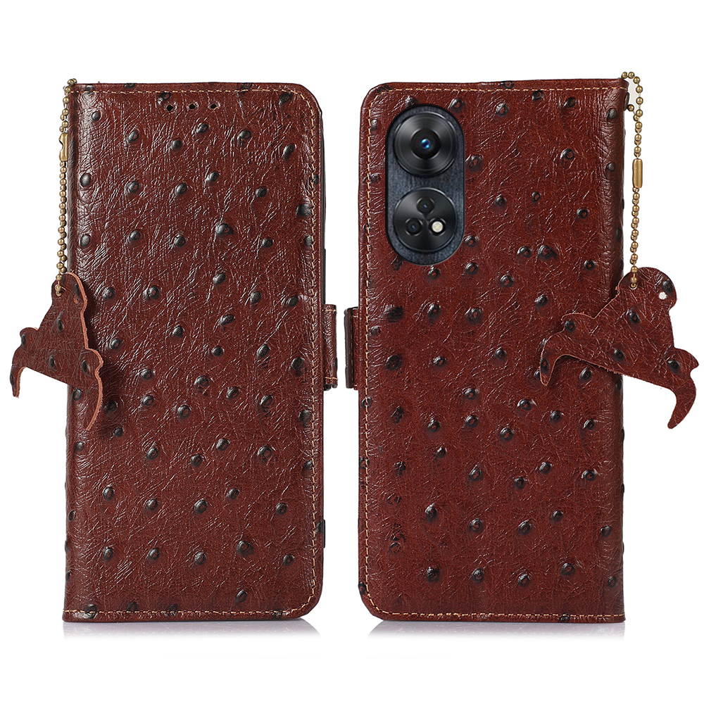 

Für Oppo Reno8 T 4G RFID Blockierende Kuhladen-leder-ständer Brieftasche Cover Strostrich Muster Drop-proof-telefonhülle - Kaffee, Oppo Reno8 T 4G