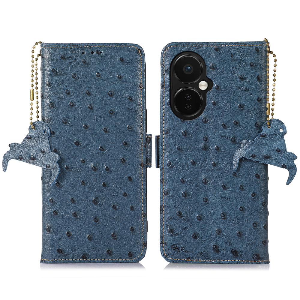 

Für OnePlus Nord CE 3 Lite 5G RFID Blocking Wallet Wective Cover Strostrich Muster Cowide Lederschockdelie -telefonhülle Mit Ständer - Blau, OnePlus Nord CE 3 Lite 5G