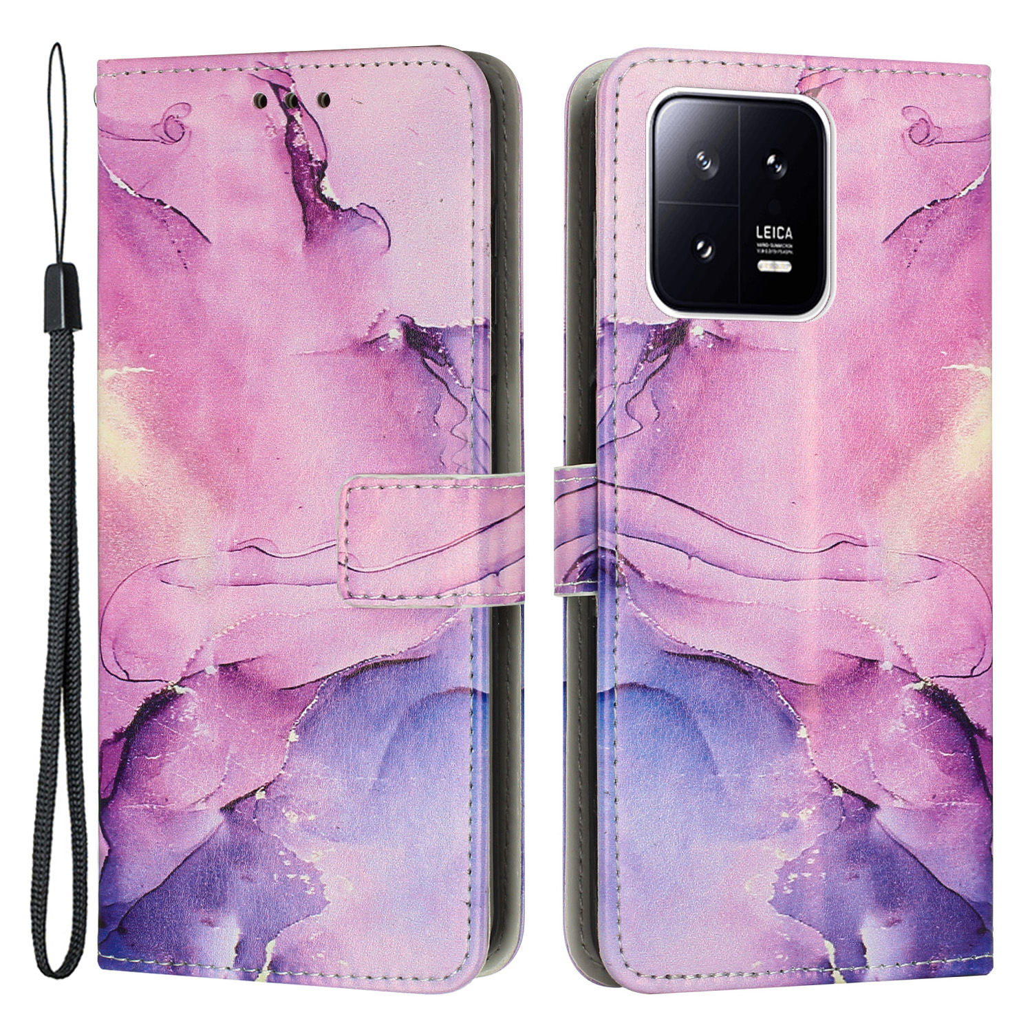 

Marmormuster Telefonhülle Für Xiaomi 13 5g, Anti-drogen-leder-mobiltelefonabdeckungs-stand-brieftasche Mit Riemen - Lila, Xiaomi 13