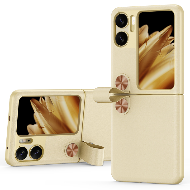 

Für Oppo Finden Sie N2 Flip 5G PU Leder + PC Phone Hülle Fingerschleife Holder Kick -stand -cover - Gold, Oppo Find N2 Flip 5G