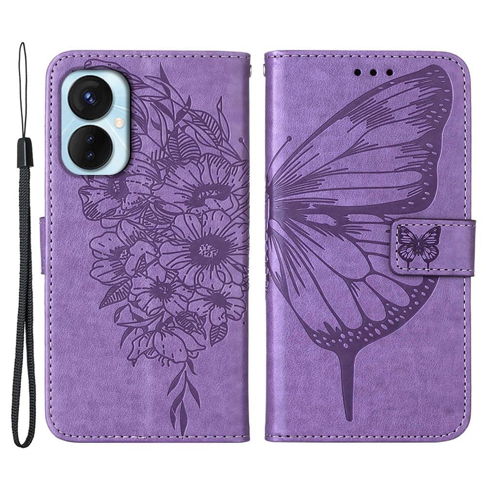 

Yb-sprengreihe-4 Für Tecno Spark 9 Pro 4G Schockdelie-telefonabdeckung Mit Eingeprägter Schmetterlingsblume Leder-telefonhülle - Helles Lila, Tecno Spark 9 Pro 4G