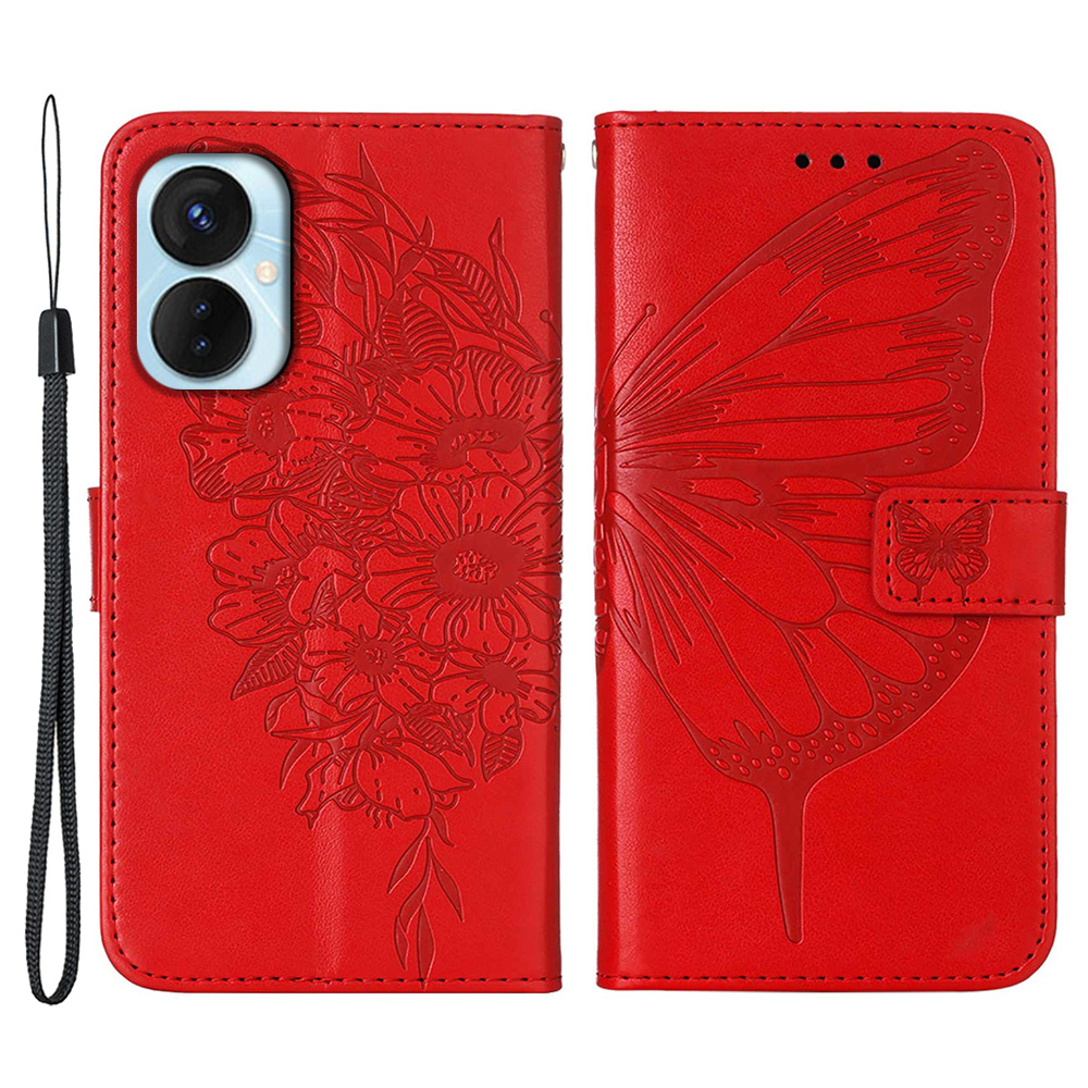 

Yb-sprengreihe-4 Für Tecno Spark 9 Pro 4G Schockdelie-telefonabdeckung Mit Eingeprägter Schmetterlingsblume Leder-telefonhülle - Rot, Tecno Spark 9 Pro 4G