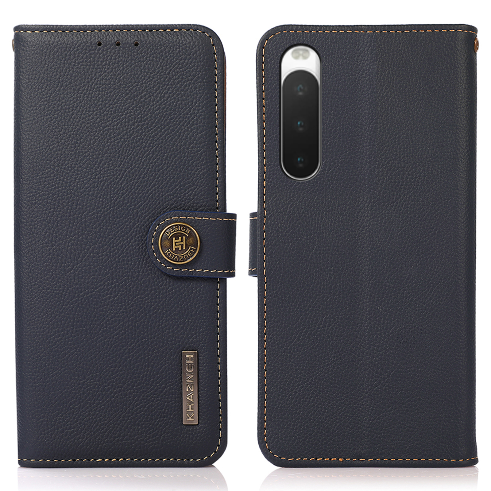 

Khazneh Für Sony Xperia 10 IV 5G RFID Blockierende Telefonhülle Wallet Stand Echtes Kuhlederabdeckung - Blau, Sony Xperia 10 V