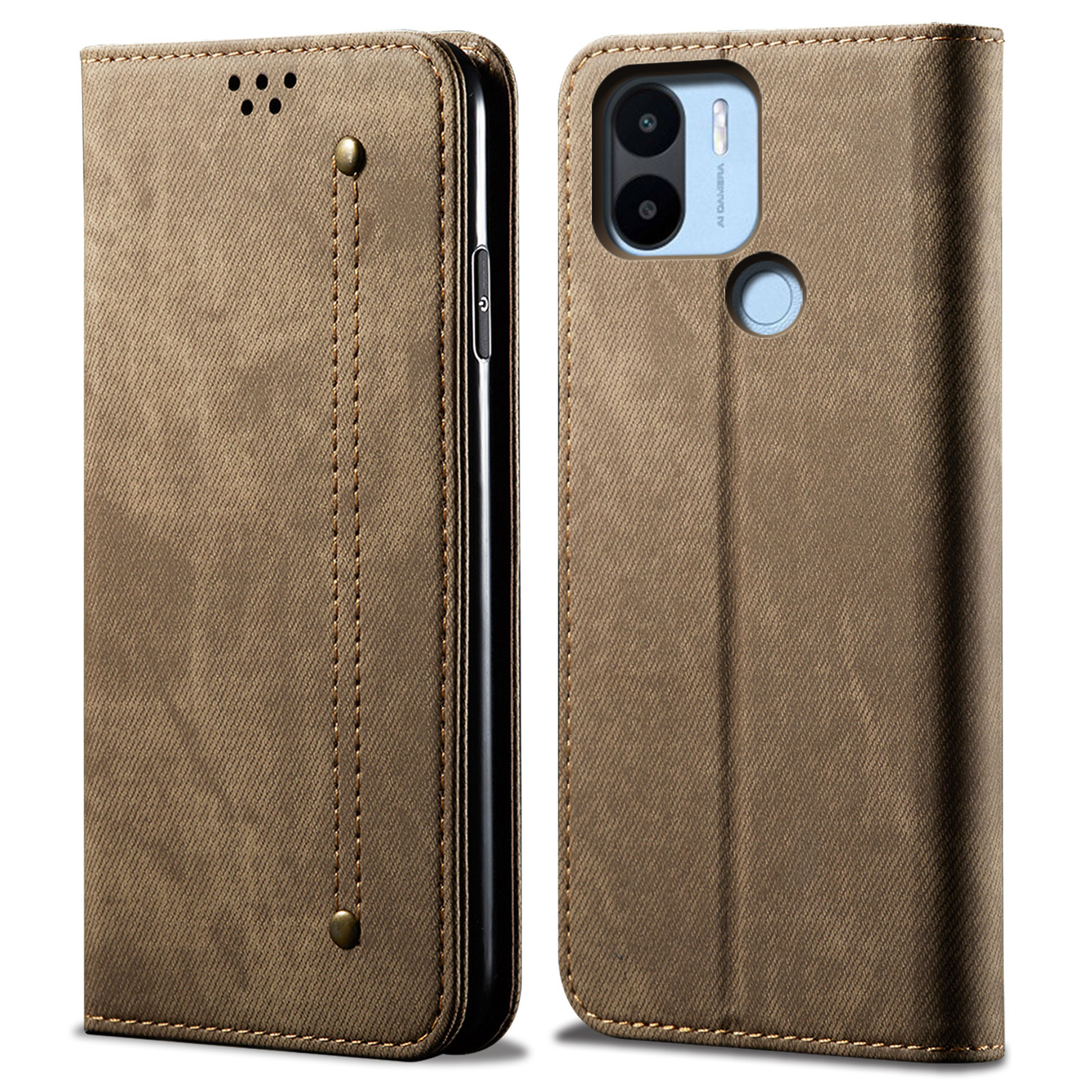 

Für Xiaomi Poco C50 4G Jeans Stoff Texture Telefon Hülle Brieftasche Lederschockdelie Telefonabdeckung - Khaki, Xiaomi Poco C50 4G