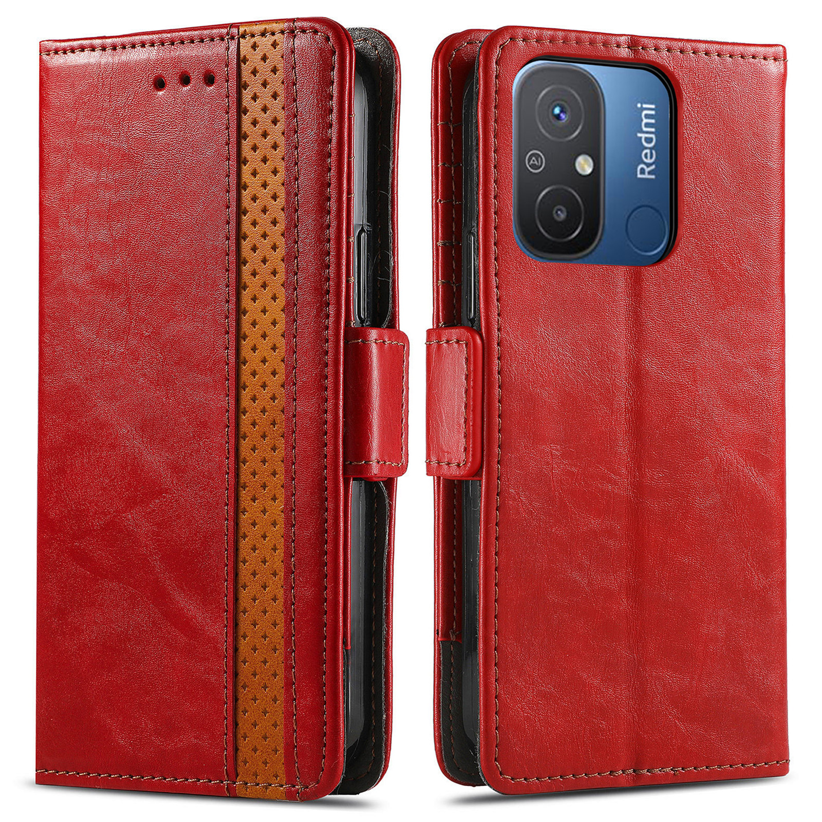 

Caseneo 002 -serie Für Xiaomi Redmi 12c 4G / 11a 4g Spleißen PU Leder Telefon Hülle Wallet Stand Cover - Rot, Xiaomi Redmi 12C 4G