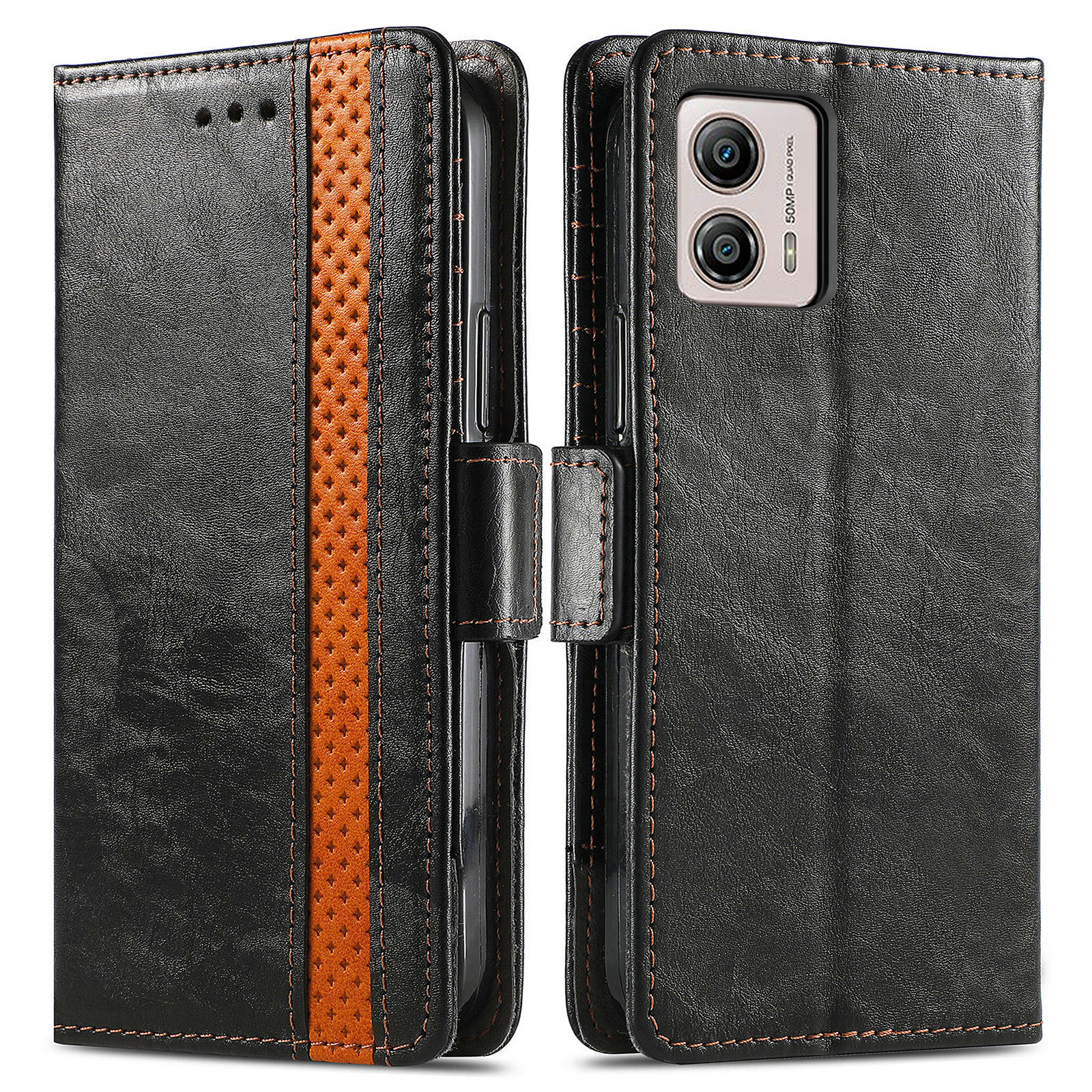 

Caseneo 002 Serie Spleißhülle Für Motorola Moto G53 5g, PU Leder Brieftasche Cover - Schwarz, Motorola Moto G53 5G